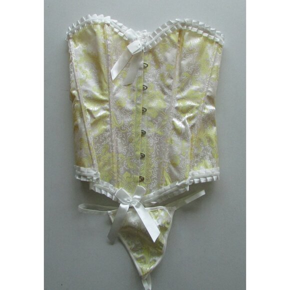 Gold Jacquard Ruffled Corset Set - NEW - Picture 2 of 11